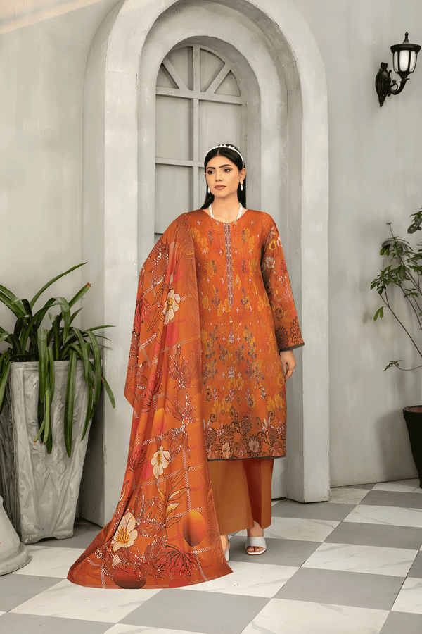 3pc Bana Dora Embroidery Dhanak Price of 3 Dress ( 1 Set )