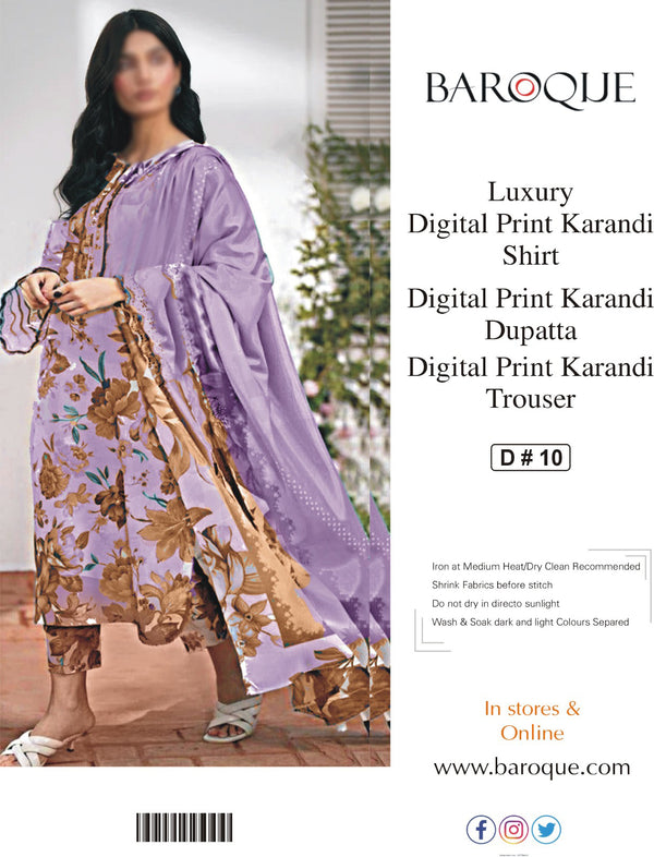 3pc Luxury Digital Printed Karandi | Baroque Brand | Price of 8 Dress ( 1 Set )