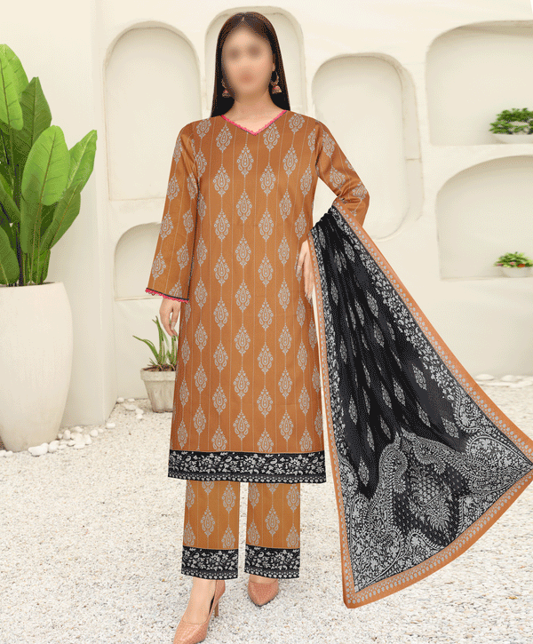 Super Offer 3pc Allover Crystal Lawn Price of 10 Dress ( 1 Set )