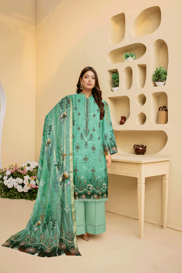 New Volume 3PC Embroidery  Lawn  Price of 5 Dress (1 Set)
