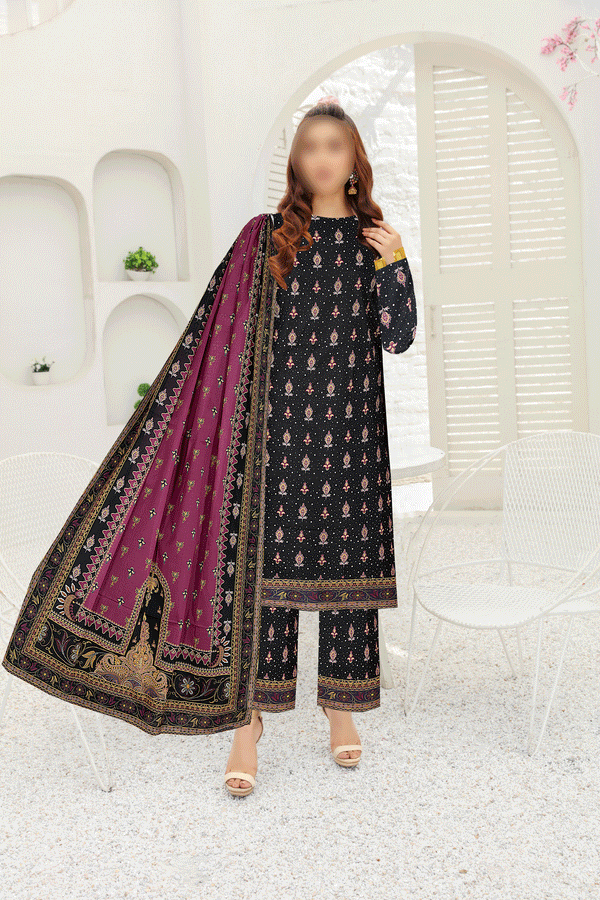 Super Offer 3pc Allover Crystal Lawn Price of 10 Dress ( 1 Set )