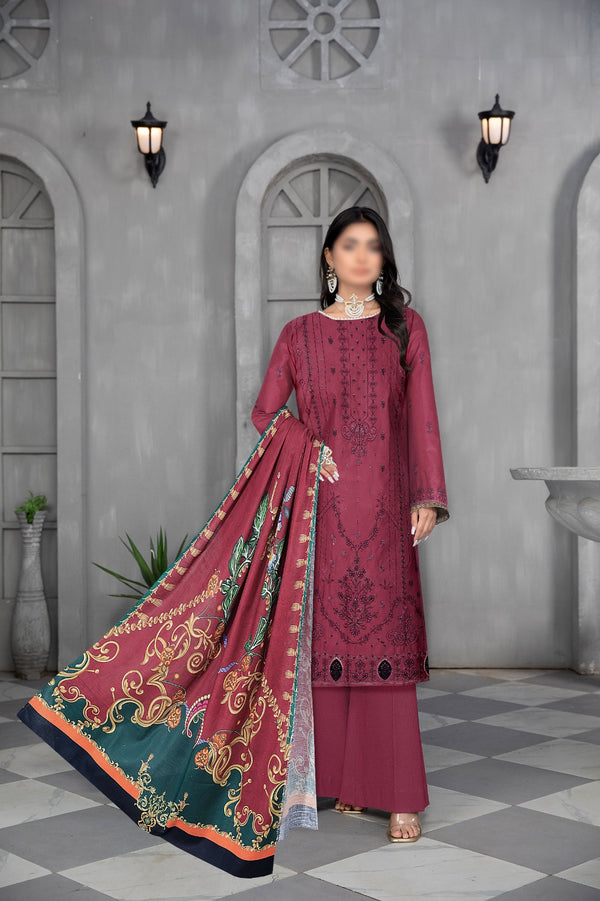 Super Sale Offer 3pc Party Wear Heavy Embroidery Khaddar Price of 3 Dress ( 1 Set )