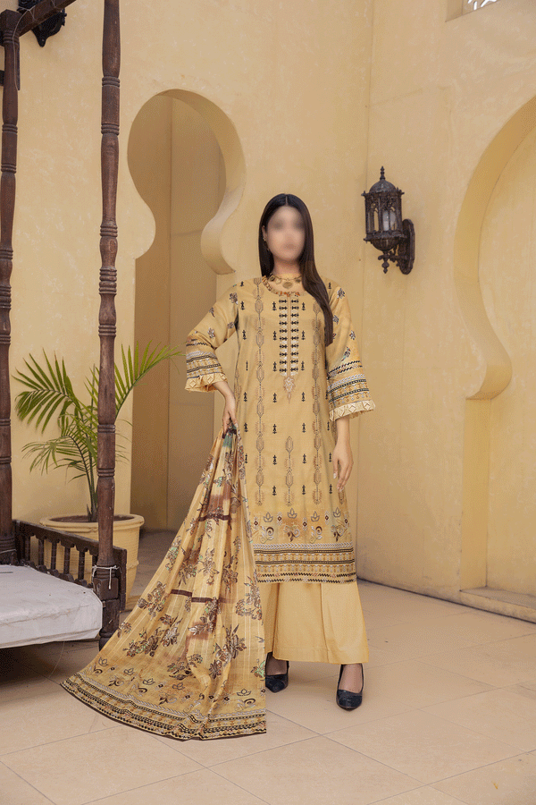 3PC Embroidery Lawn With Fancy Dupatta  Price of 10 Dress (1 Set)