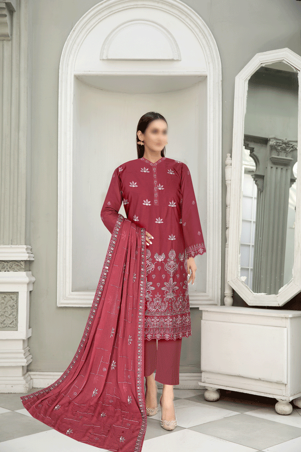 Party Wear 3pc Luxury Embroidery Lawn Price of 8 Dress (1 Set)