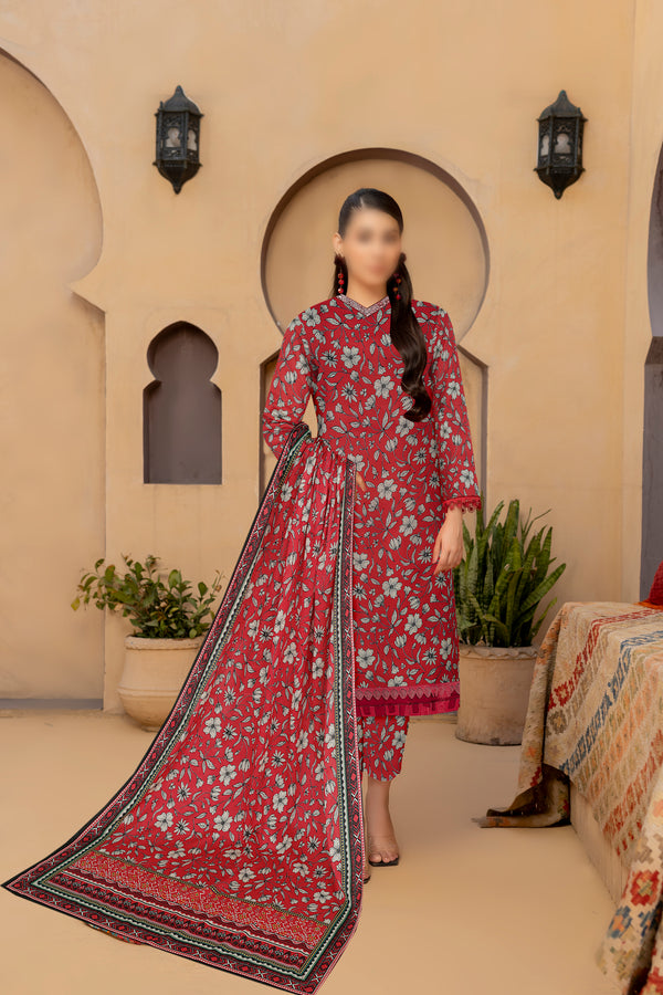 3PC Al KARAM Lawn With Voil Dupatta Price of 10 Dress (1 Set)