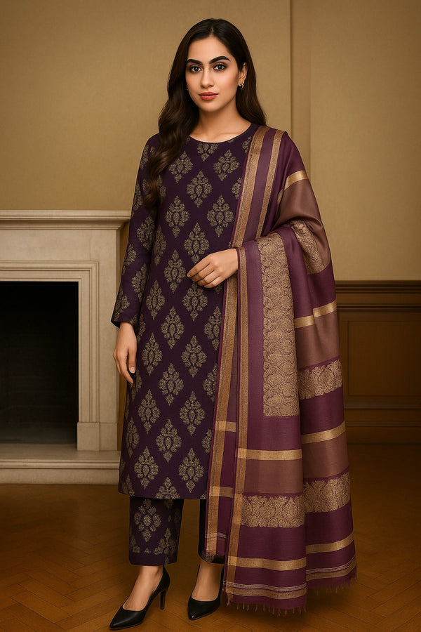 3pc Allover Parl Khaddar with Banarsi Shawl Price of 2 Dress ( 1 Set )