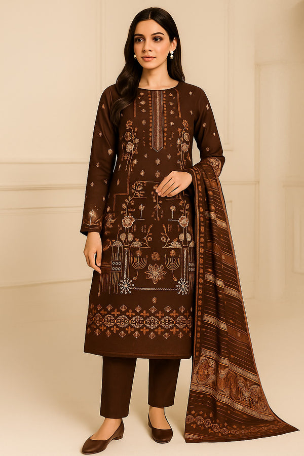 3pc Bana Dora Embroidery Dhanak With Wool Shawl Price of 8 Dress (1 Set)
