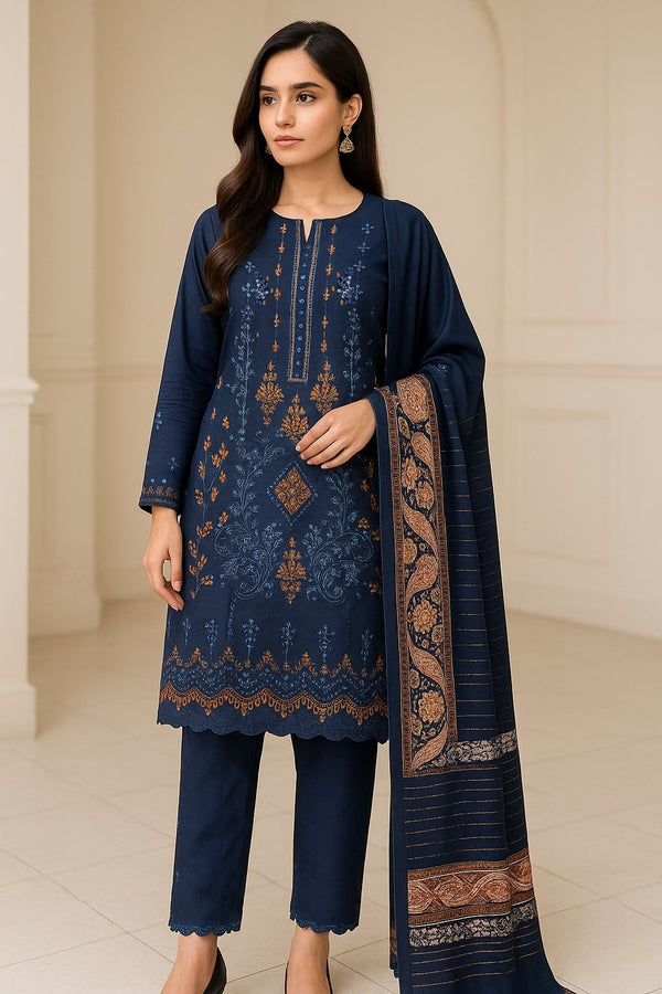 3pc Bana Dora Embroidery Dhanak With Wool Shawl Price of 5 Dress (1 Set)