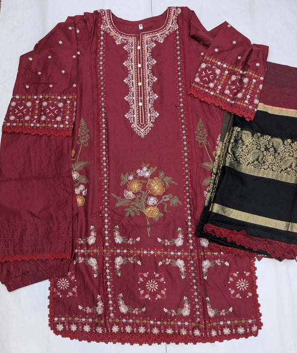 3pc Fancy party Wear Fully Embroidery Price of 6 Dress ( 1 Set )