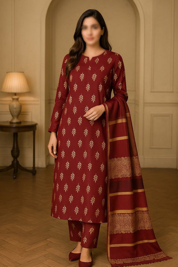 3pc Allover Pearl Khaddar with Banarsi Shawl Price of 3 Dress ( 1 Set )