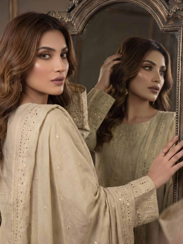 3-Piece Premium Embroidered Lawn Suit with Voile Embroidered Dupatta | Summer Collection | View | Bin Nisar Pakistani Clot...