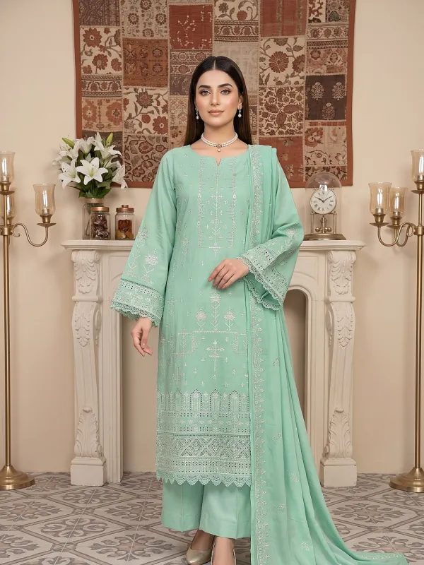 3PC Embroidery Lawn With Voil Emb Dupatta | Bin Nisar Pakistani Clothing