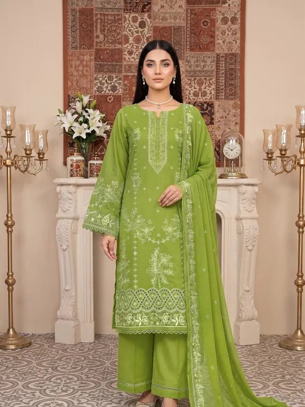 3PC Embroidery Lawn With Voil Emb Dupatta in Green | Summer Collection | Bin Nisar Pakistani Clothing