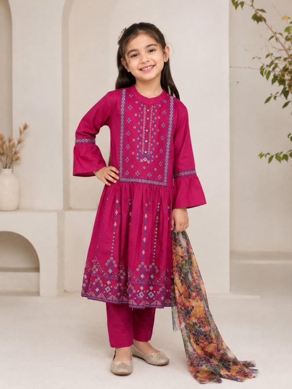 3PC Kids Collection in Pink | Summer Collection | Bin Nisar Pakistani Clothing