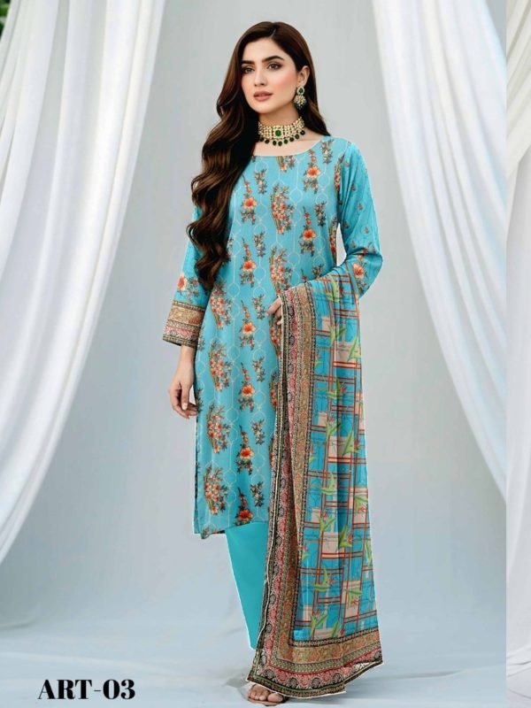 3PC Anarkali Allover Printed Lawn in Sky Blue | Summer Collection | Bin Nisar Pakistani Clothing