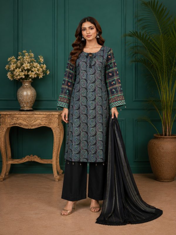 3PC Digital Fully EMB Paper Print Lawn | Bin Nisar Pakistani Clothing