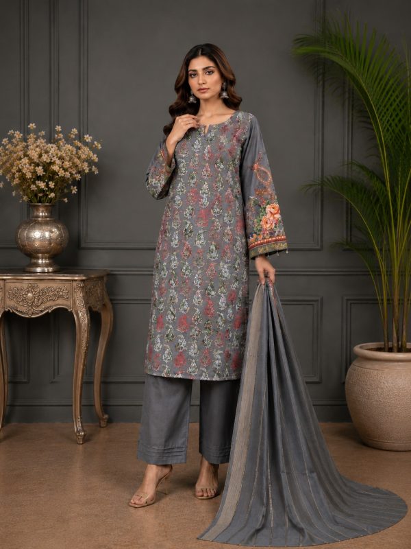 3PC Digital Fully EMB Paper Print Lawn | Bin Nisar Pakistani Clothing