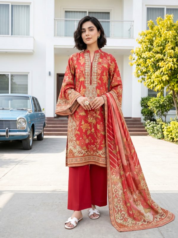 3PC Crystal Printed Lawn in Red | Summer Collection | Bin Nisar Pakistani Clothing