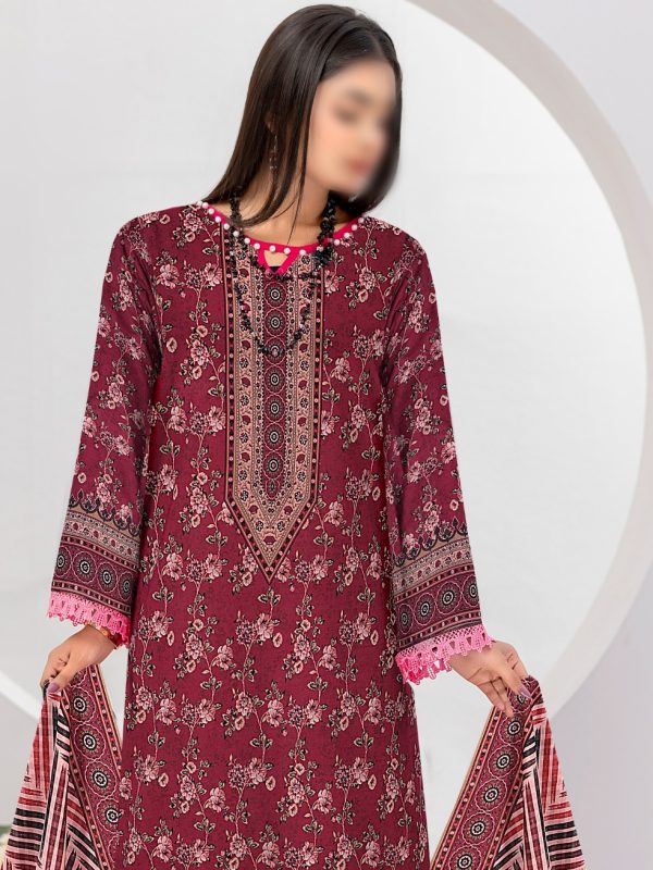 3PC Crystal Embroidered Slub Lawn With Voil Dupatta | Summer Collection | View | Bin Nisar Pakistani Clothing