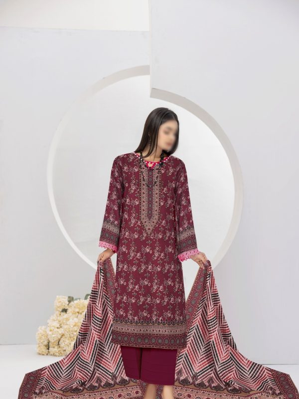 3PC Crystal Embroidered Slub Lawn With Voil Dupatta | Summer Collection | Bin Nisar Pakistani Clothing