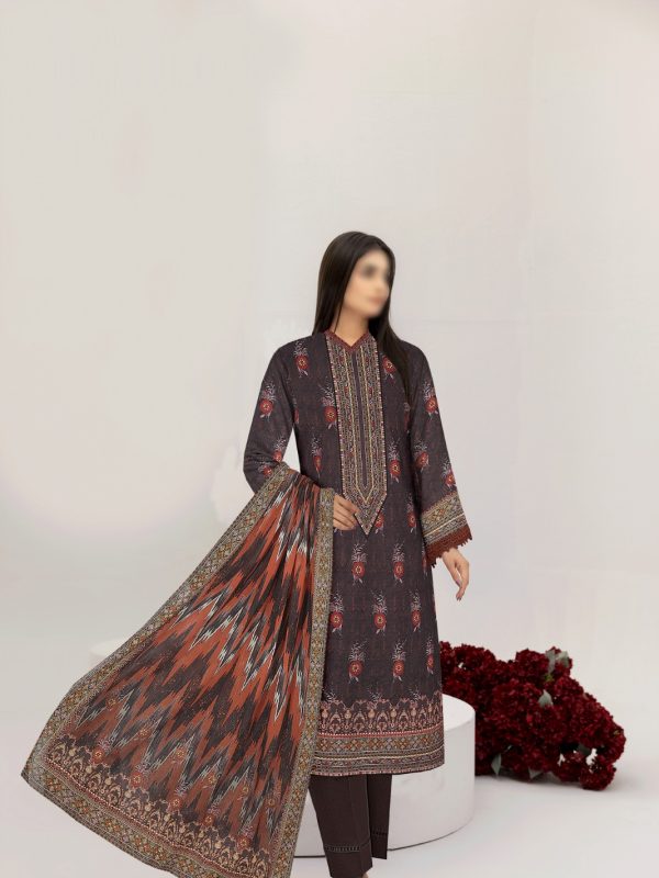 3PC Crystal Embroidered Slub Lawn With Voil Dupatta | Summer Collection | Bin Nisar Pakistani Clothing