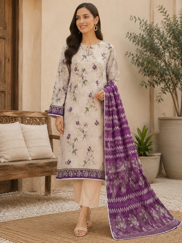 3PC Skin Printed Lawn Suit | Bin Nisar Pakistani Clothing