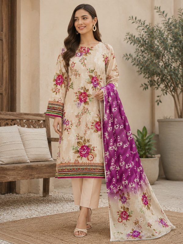 3PC Skin Printed Lawn Suit | Bin Nisar Pakistani Clothing