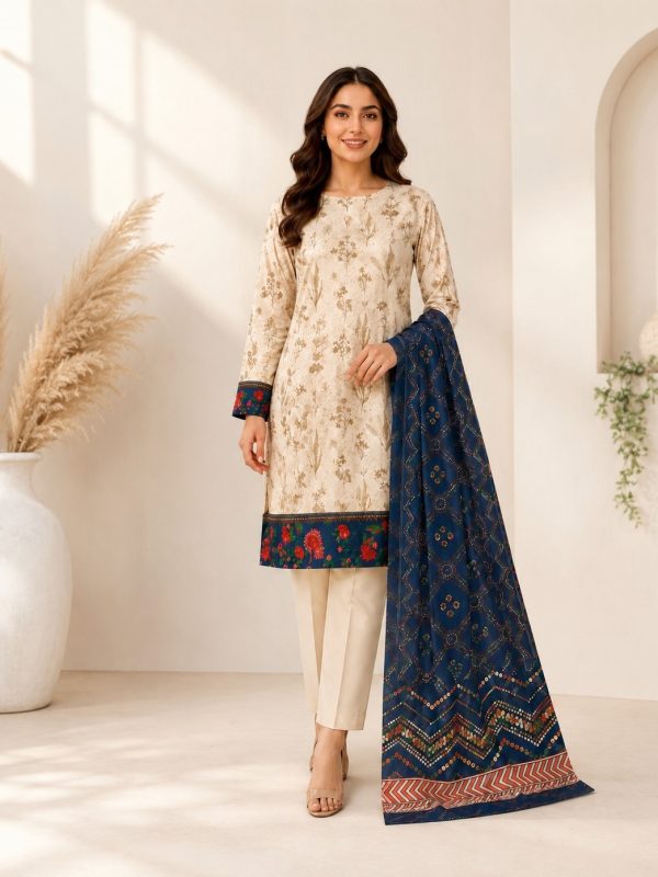3PC Skin Printed Lawn Suit in Skin | Summer Collection | Bin Nisar Pakistani Clothing