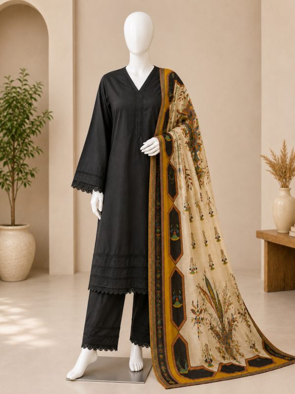 STITCHED 3PC COTTON SUIT WITH PRINT DUPATTA | Bin Nisar Pakistani Clothing