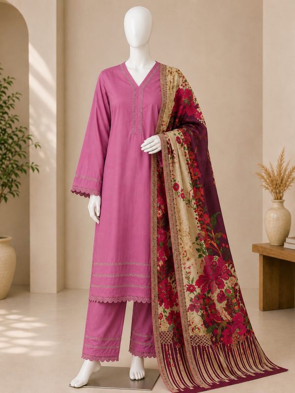 STITCHED 3PC COTTON SUIT WITH PRINT DUPATTA | Bin Nisar Pakistani Clothing