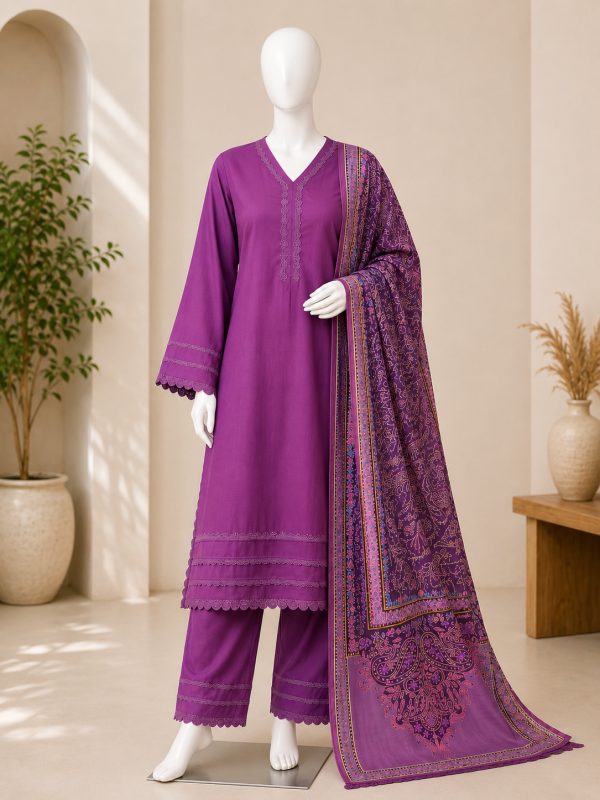 STITCHED 3PC COTTON SUIT WITH PRINT DUPATTA | Bin Nisar Pakistani Clothing