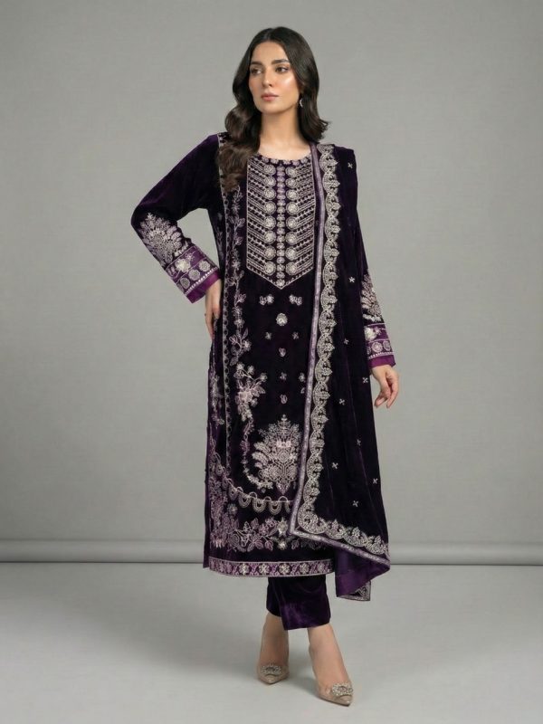 3PC VELVET PARTY WEAR | Unstitched Collection | Bin Nisar Pakistani Clothing