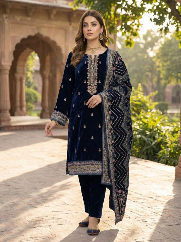 3PC VELVET PARTY WEAR | Unstitched Collection | Bin Nisar Pakistani Clothing